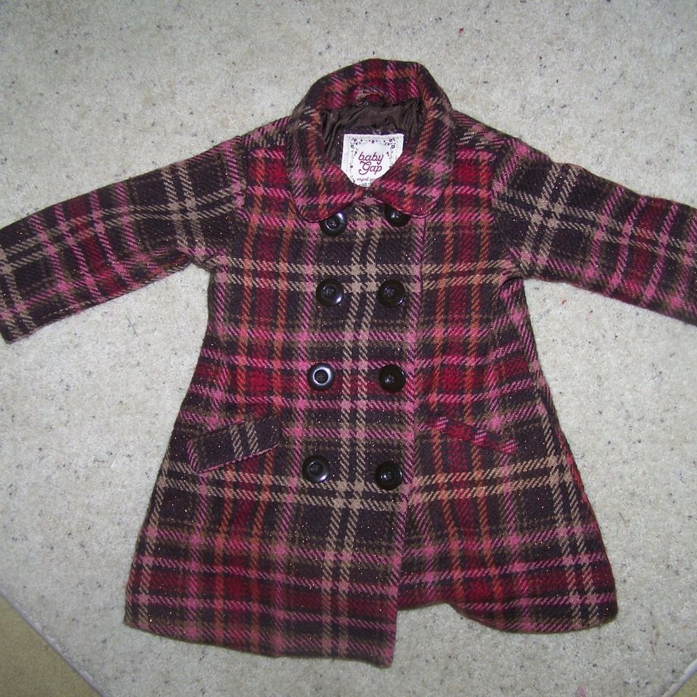 Baby Gap Girls Coat 18-24 Months Pink Plaid Wool Blend